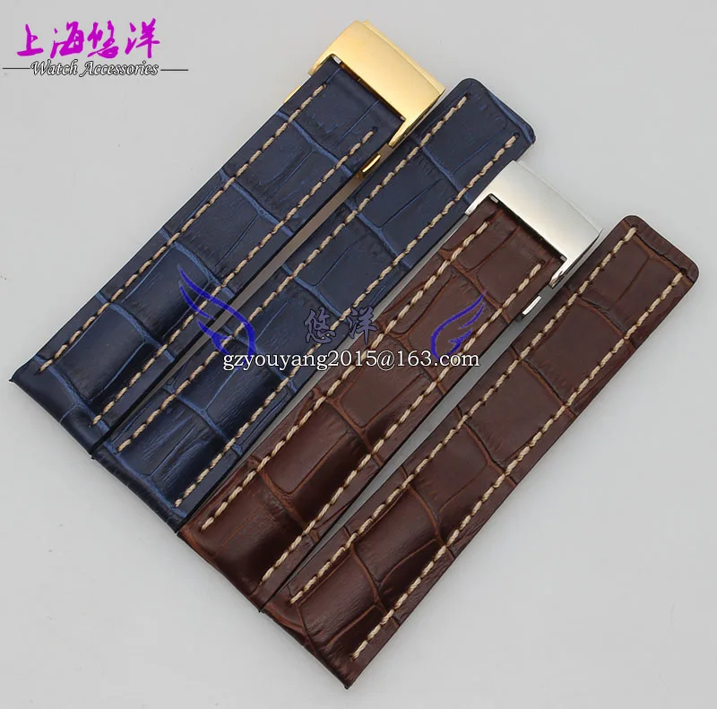 Watch band 22mm 24mm New Mens Top Grade quality Blue Brown Black Crocodile Pattern Genuine Leather