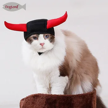 

DogLemi Halloween Cat Cosplay Costume Cat Mane Cap Bull Design Pet Hat