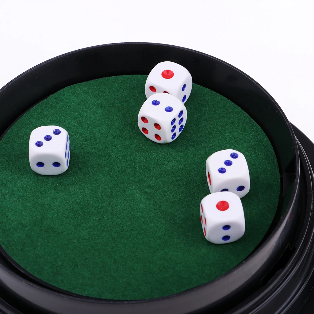 Perfeclan Black Plastic Electric Dice Cup with 5pcs Dice Gambling Party Game Fun Dices Automatic Dice Roller Cup