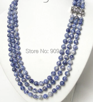 

Free Shipping>>>AAA Authentic 22" 3row 8mm 100% nature blue round stone necklace