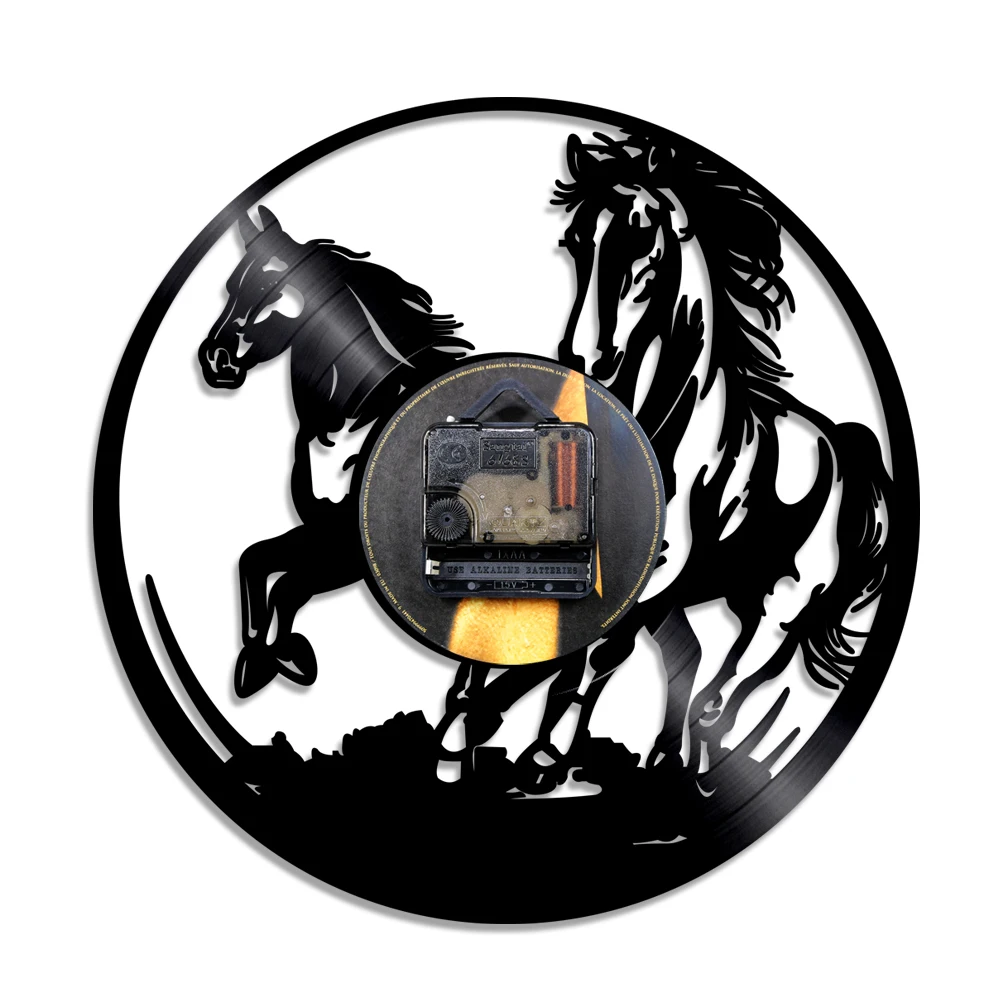 1 шт. лошади светодиодный светильник животные Виниловая пластинка настенные часы лошадь Лазерная травленая пульт дистанционного управления Современные часы