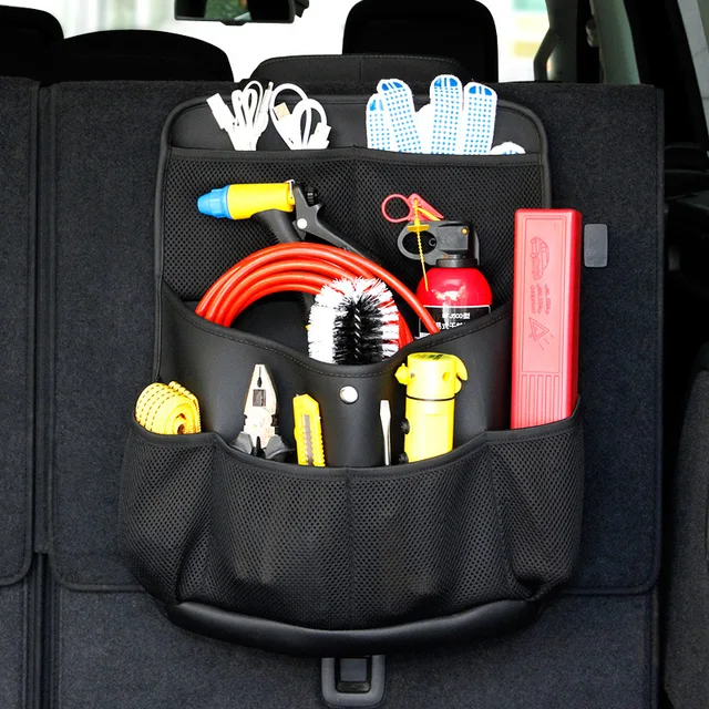Buy Car Trunk Hanging Storage Bag PU Leather Net Auto
