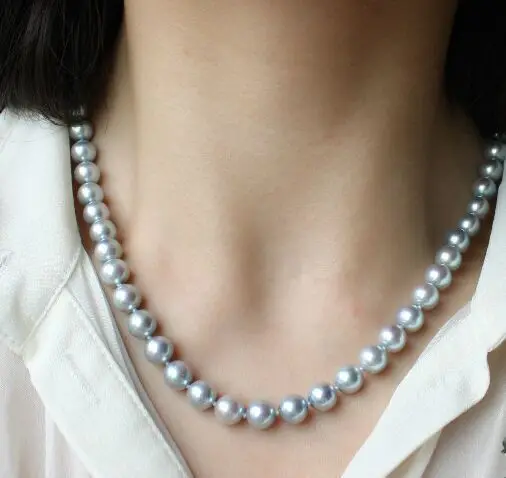

18"8-9MM NATURAL SOUTH SEA SILVER GRAY PEARL NECKLACE