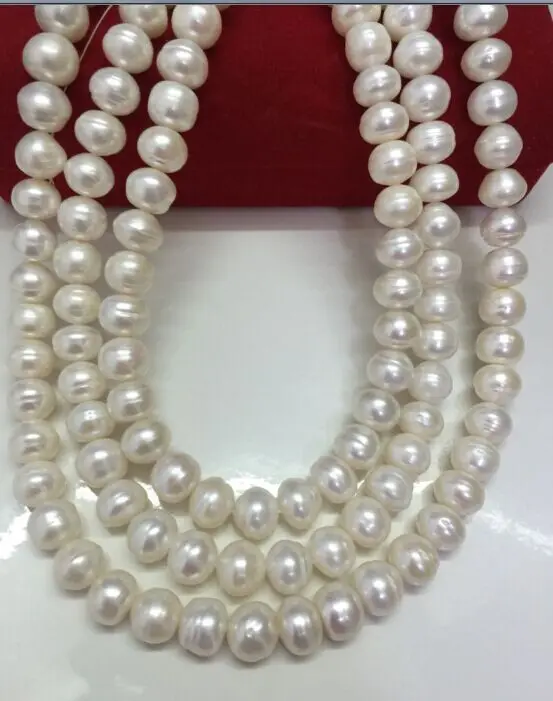 

HOT## Wholesale > triplestrands 10-11mm south sea baroque white pearl necklace17inch18inch19inch