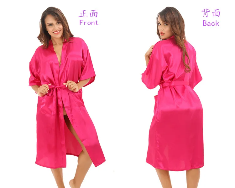 Ярко-розовый женские пикантные шелковые район одеяние китайский Для женщин пижамы кимоно Ванна платье Ночная рубашка плюс Размеры размеры