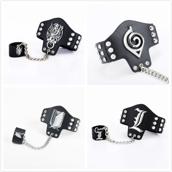 

Anime Cartoon Naruto Death Note Final Fantasy Attack On Titan Leather Bracelet Finger Punk Jewelry Bracelet Bangle Cosplay