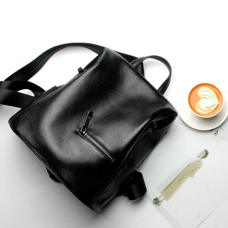 

Girls Genuine Leather Backpacks Women Bags Black Fashion Travel Backpack Zipper Double Shoulder School Bags For Teenagers