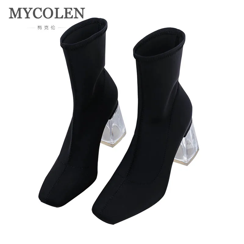 

MYCOLEN 2018 Lady Retro Chunky Block High Heels Ankle Short Boots Black Luxury Brand Chelsea Boot Women Autumn Winter Shoes