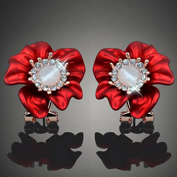 

New Fashion Elegant Noble Flower Opal Stud Earrings Piercing Brinco For Womens Birthday Gift Bijouterie