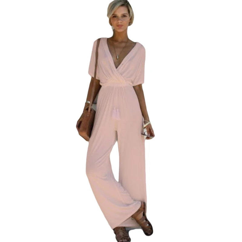

High Street Casual Women Jumpsuit Sexy Deep V Neck Loose Women's Jumpsuits Party Bodycon Overalls For Women Rompers Solid White