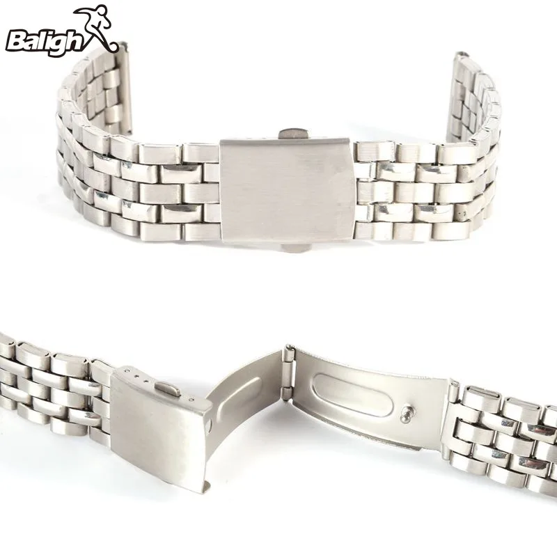 Stainless Steel Metal Strap Silver Watch Band Unisex Bracelet Double Fold Deployment Clasp Buckle | Наручные часы
