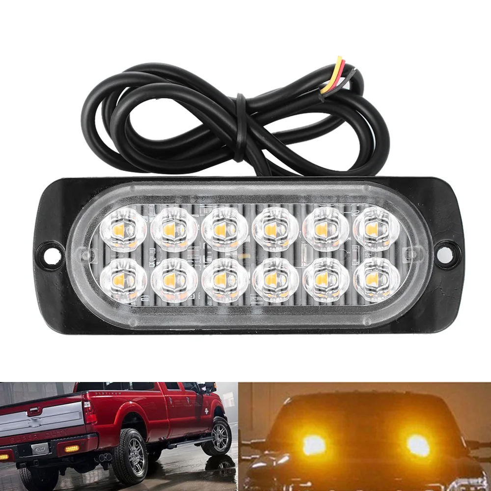 1Pcs Ultra Slim 36W 12 LED Yellow Strobe Light Bars Car Truck Flash