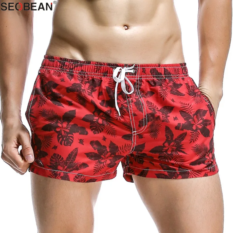 SEOBEAN Summer Style Seaside Men Beach Shorts Men Quick Dry Polyester Fabrics Beachwear Men's Board Shorts Trunks Print Shorts 4