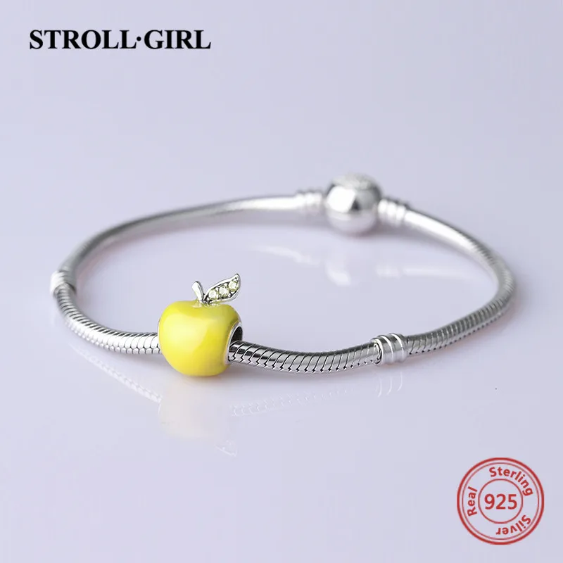 StrollGirl Apple Charms collection Beads 925 silver with enamel&CZ Fit original Pandora Charm Bracelets diy Jewelry Making Gifts