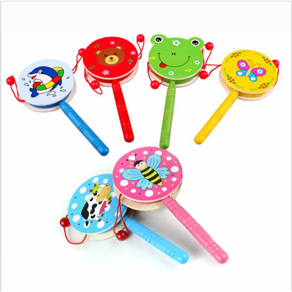 

1 Pc Baby Kids Children Shaking Wooden Rattle Drum Musical Hand Bell Drum Toy Early Childhood Educational Learning Rattles Toy