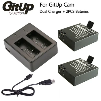 

Original 2Pcs 1000mAh GitUP Li-on Battery + Dual Charger For GitUP Git1 / Git2 / Git2P Action Camera