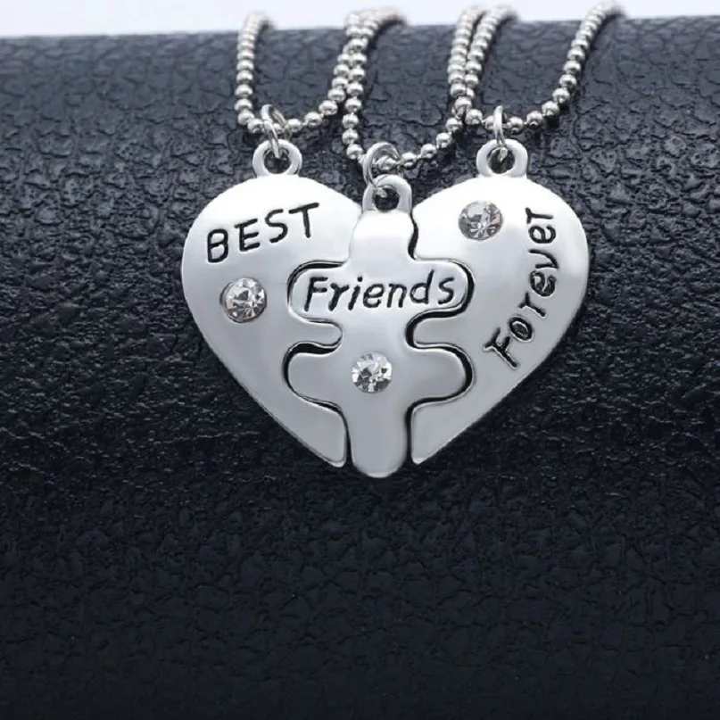 爱心拼接好朋友 闺蜜Best Friend Forever三件套镶钻项链饰品