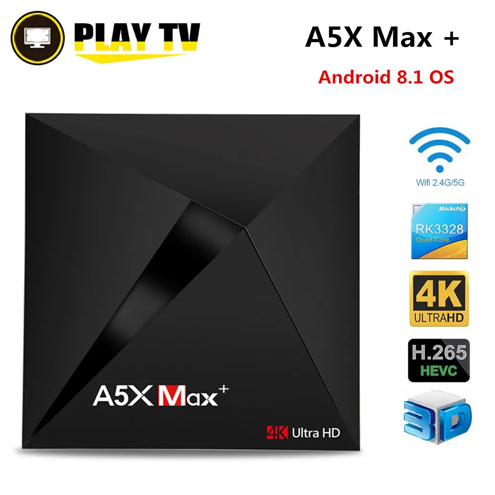 

A5X Max plus Android 8.1 TV Box A5X Max + Rockchip RK3328 4GB 32GB 2.4G 5G Dual WiFi 1000M BT4.1 set top box Media Player VONTAR