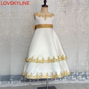 

New Lace Flower Girl Dresses for Wedding Gold Lace Kids Evening Dress Holy Communion Dresses For Girls Pageant Gowns