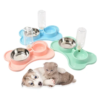

Portable Pet Feeder Plastic Dual Port Automatic Feeder Water Drinking Feeding Bowls For Cats Pet Dogs without Bottle Accessories