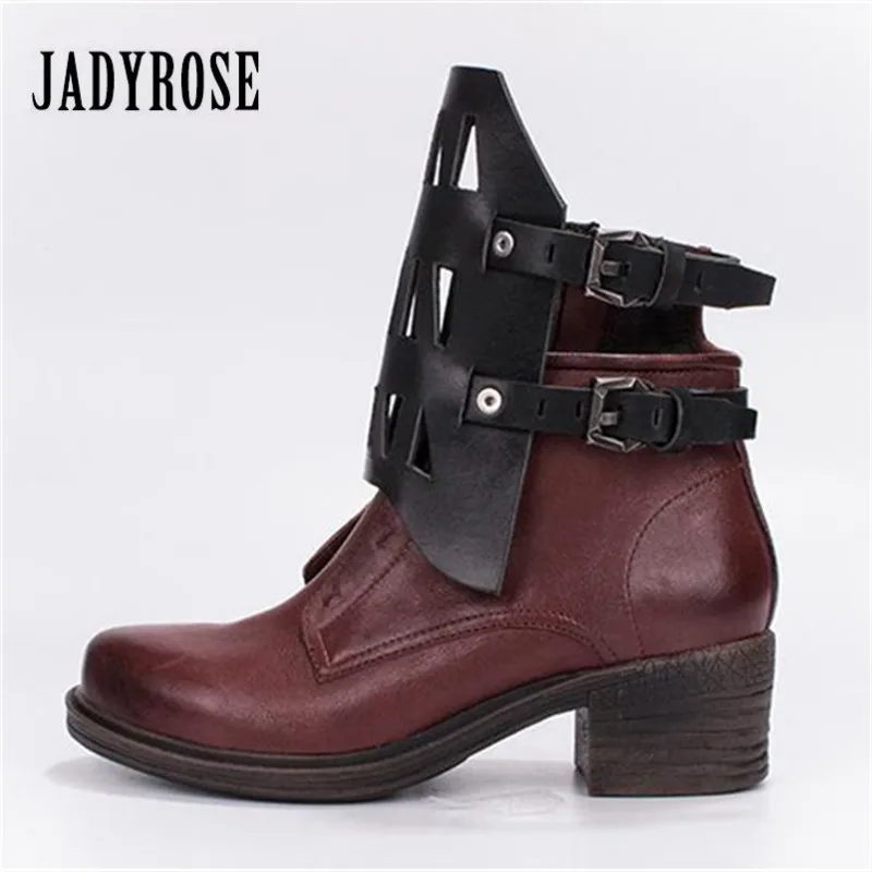 

Jady Rose Designer Hollow Out Women Ankle Boots Genuine Leather Short Booties Autumn Winter Botas Mujer Female Riding Boots