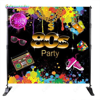 

Colorwonder Hip Hop 80's Style Photo Background Old-fashioned Radio Glittering Ball 5x7ft Colorful Spray Paint Black Backdrop