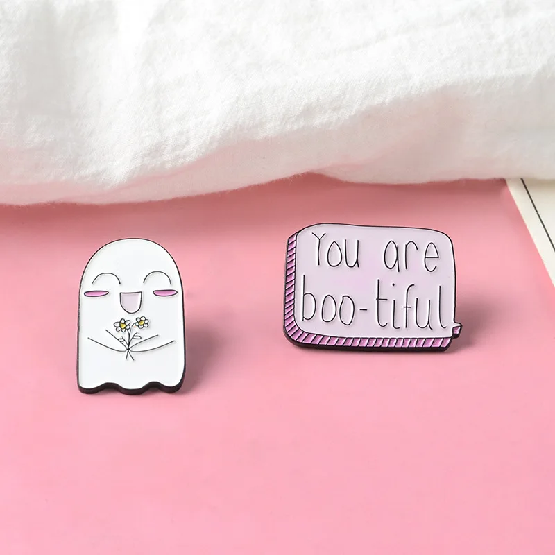 

Creative Ghost Cute metal pin Ghost BOO-tiful Badge Wild Alloy Creative Brooches Wholesale For Women