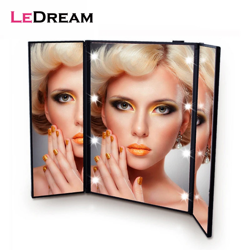 

1PC Tri Foldable Adjustable Portable 8 LEDs Lighted Luminous Touch Screen Makeup Tabletop Stand Smart Mirror