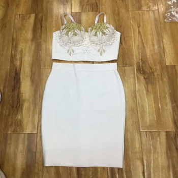 

2019 Women elegant summer sexy Bodycon hollow out off shoulder o neck party Dress sleeveless beading Bandage Dress Wholesale