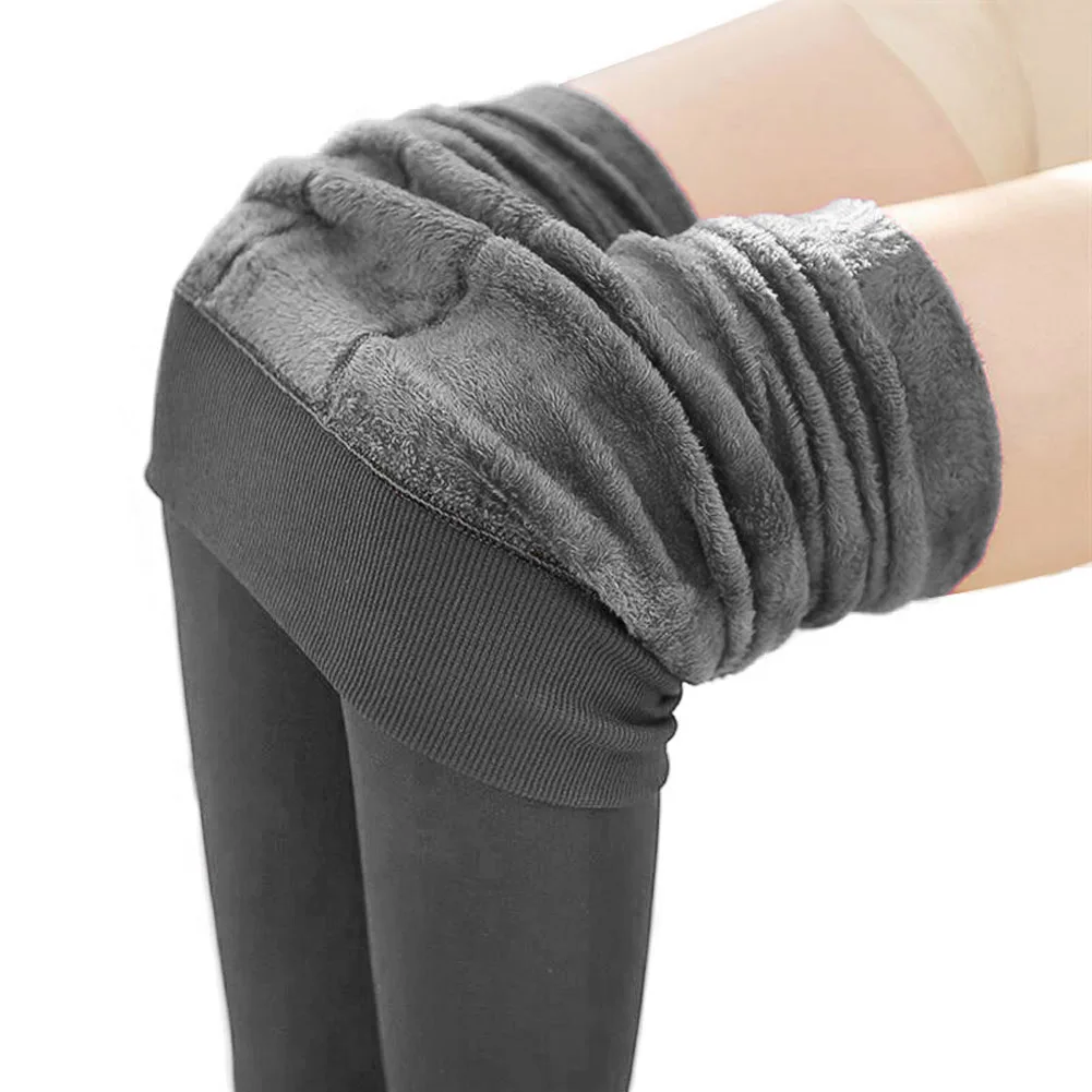 Женские Эластичные плотные леггинсы осень зима теплые бархатные брюки AIC88 - Цвет: Серый