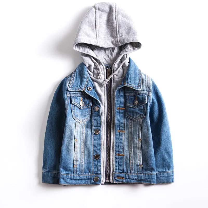 Windproof Warm Baby Boys Denim Jackets Hooded Child Coat Children