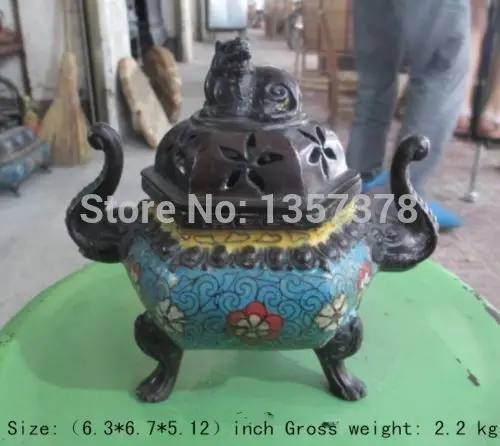 

00694 17 cm * / Copper cloisonne in ancient China, the dragon beast censer three legs Bronze Statue