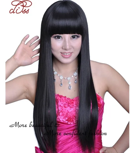

Girls fashion elegant Women straight hair wig long straight hair qi bangs black brown