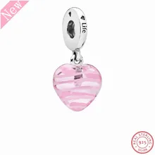 925 стерлингового серебра выгравированы «Жизнь» Розовая Лента сердце болтаются муранские стеклянные бусины Сделай Сам Fit PANDORA Подвески для изготовления ювелирных изделий FL723A