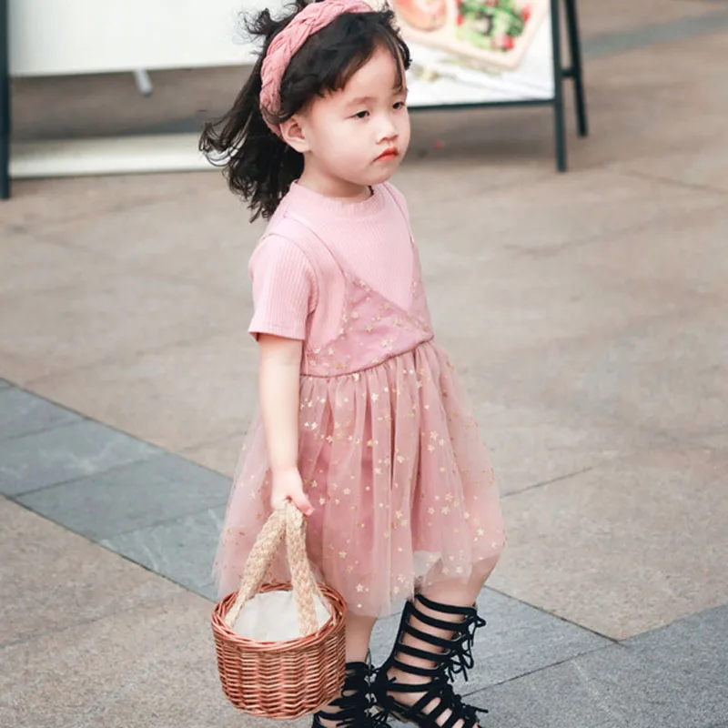 Пушистое Сетчатое детское платье летняя одежда для девочек милые платья дня