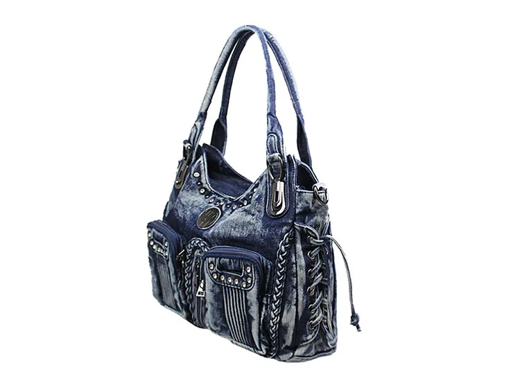 Актуальные модные женские туфли Сумка Джинсовая сумочка большой Ёмкость синяя сумка ткань Для женщин Курьерские сумки бриллиантами Вязание