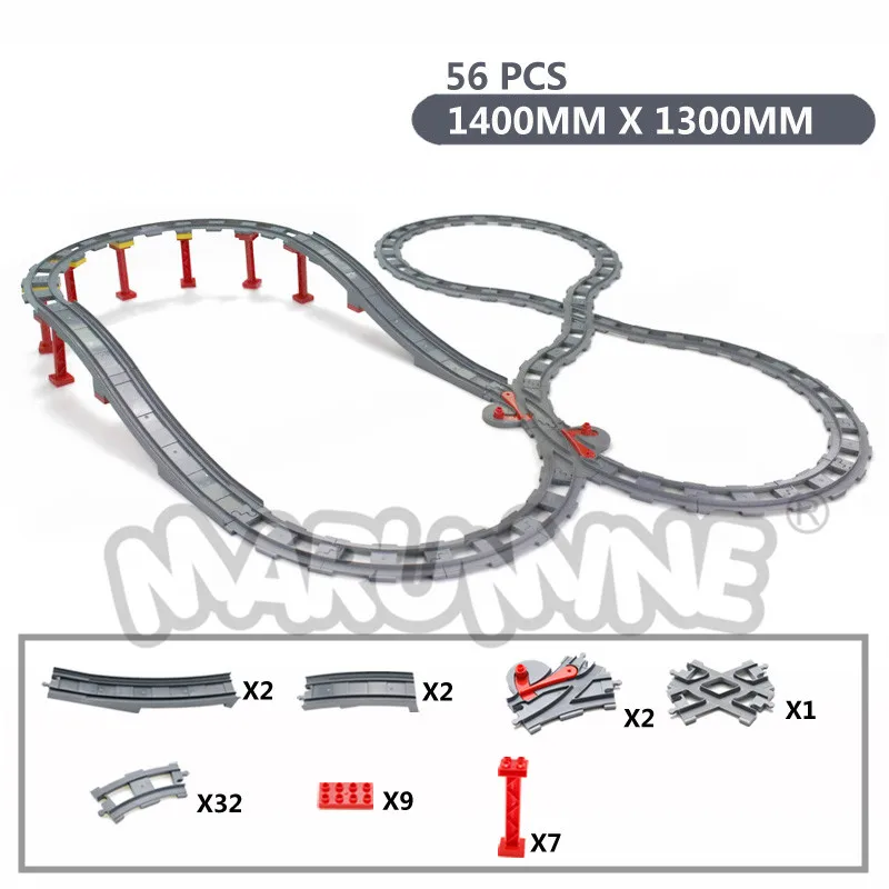 Marumine Duplo железнодорожные кирпичи мост строительные блоки Набор для детей творческие образовательные поезд треки кирпичи для детей - Цвет: 56pcs without train