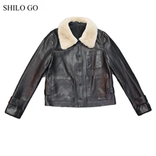 Шило GO кожаная куртка Женская Весенняя мода Овчина натуральная кожа пальто с меховым воротником с лацканами однобортное переднее карманное пальто