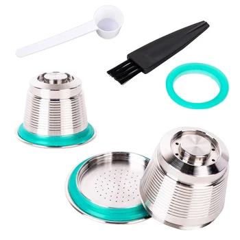 

Coffee Capsule Refillable Reusable Pod Machine for Nestle Stainless Steel Silicone Ring Brush Spoon