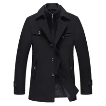Новинка, Зимняя шерстяная Мужская куртка, высококачественное модное шерстяное пальто, повседневное шерстяное пальто, мужское длинное хлопковое пальто-Тренч с отложным воротником, толстое