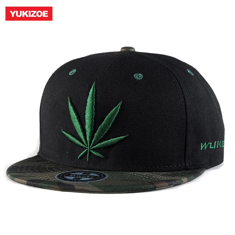 

2018 Hip Hop Cap Men Snapback Hat Women Summer Casual Sport Cap Hemp Leaf Embroidery Camouflage Visor Black Adjustable Bone Cap