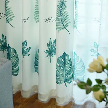 

Hot Sale Dormitorio Curtains in the Living Room Printed Banana Leaf Tulle American For Bedroom Window Treatments