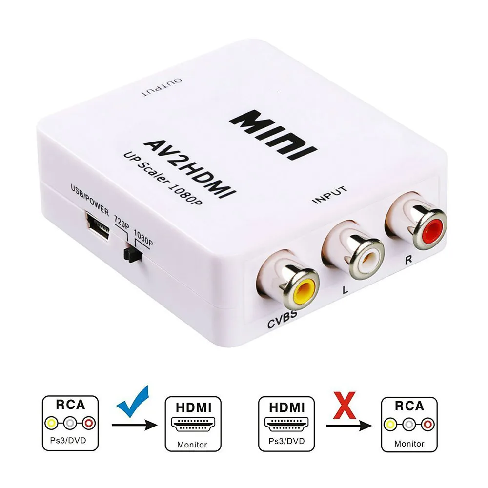 

HDMI TO AV Scaler Adapter HD Video Converter Box HDMI to RCA AV/CVSB L/R Video 1080P HDMI2AV Support NTSC PAL Wholesale