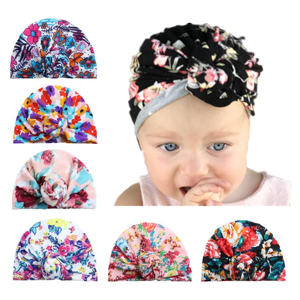 

2017 new arrival fashion Newborn Toddler Kids Baby Boy Girl Print Turban Cotton Beanie Hat Adorable Autumn Winterwarm baby hats