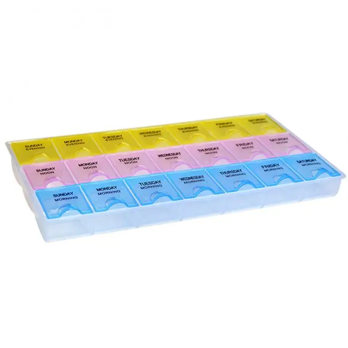 Прозрачный Цвет пустой Пластик коробки пилюльки медицины планшета Органайзер еженедельно 7 дней 3 ряда лоток чехол для хранения 21 отсек