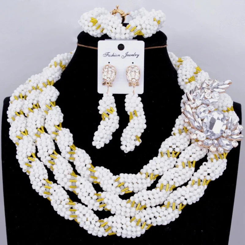 Dudo ювелирный костюм Африканский ювелирный набор белый и золотой бисер набор Дубай Свадебные Ювелирные наборы набор украшений для девочек - Окраска металла: B