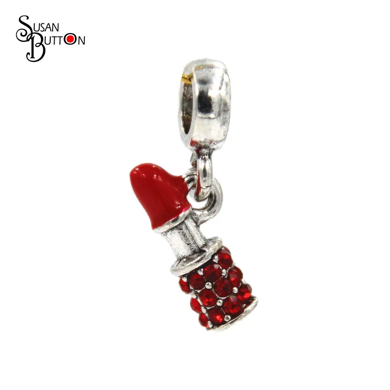 Lipstick Crystal Dangle Charm Beads Fit "Pandora" DIY For Women Jewerly