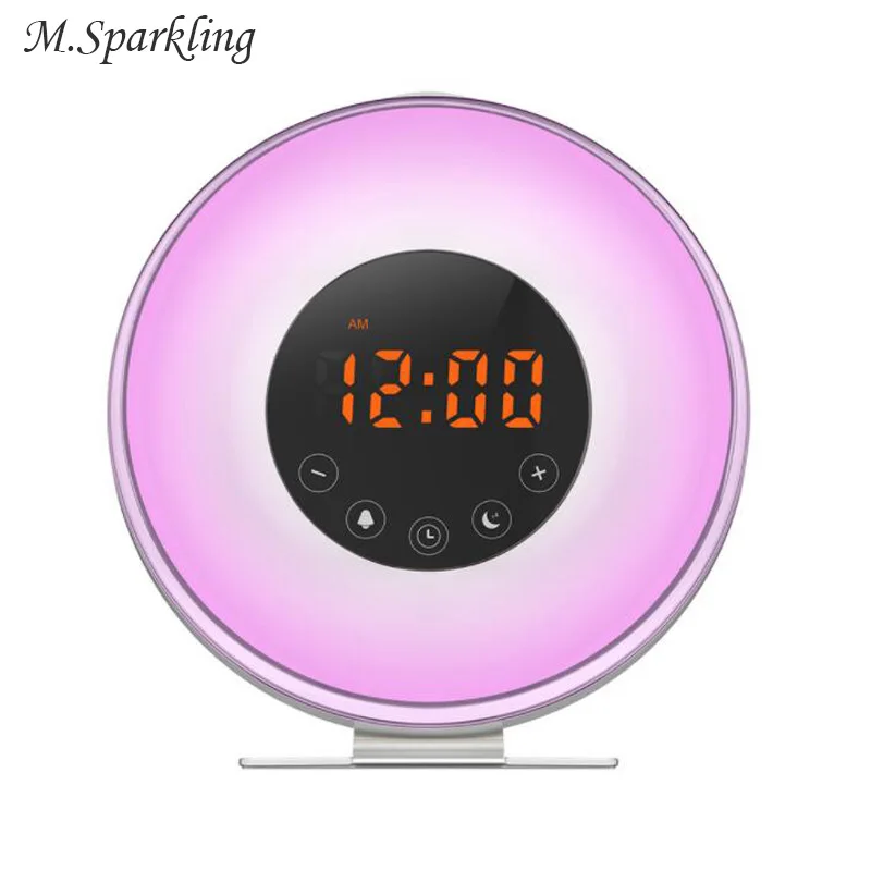 

LED Alarm Clocks Wake Up Lamp Night Light Radio Clock Living Room Desk Clocks Digital Circular Home Multi-function Clock Saat