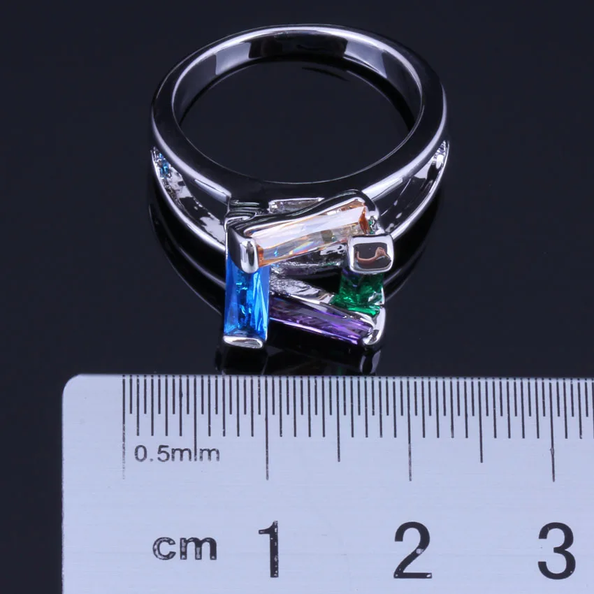 Четырехсторонний разноцветный кубический цирконий из стерлингового серебра 925 пробы, ювелирные наборы для женщин, серьги, подвеска, цепочка, кольцо V0975