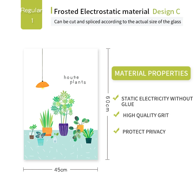 Витражная статическая пленка для окон матовая непрозрачная стеклянная наклейка домашний декор цифровая печать BLT1285 зеленые растения - Цвет: C 45X60cm